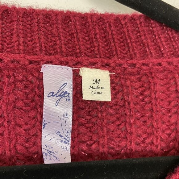 Franchescas Alya Red Sparkly Scalloped Hem Woman’s Sweater Cropped Size Medium - Picture 3 of 6